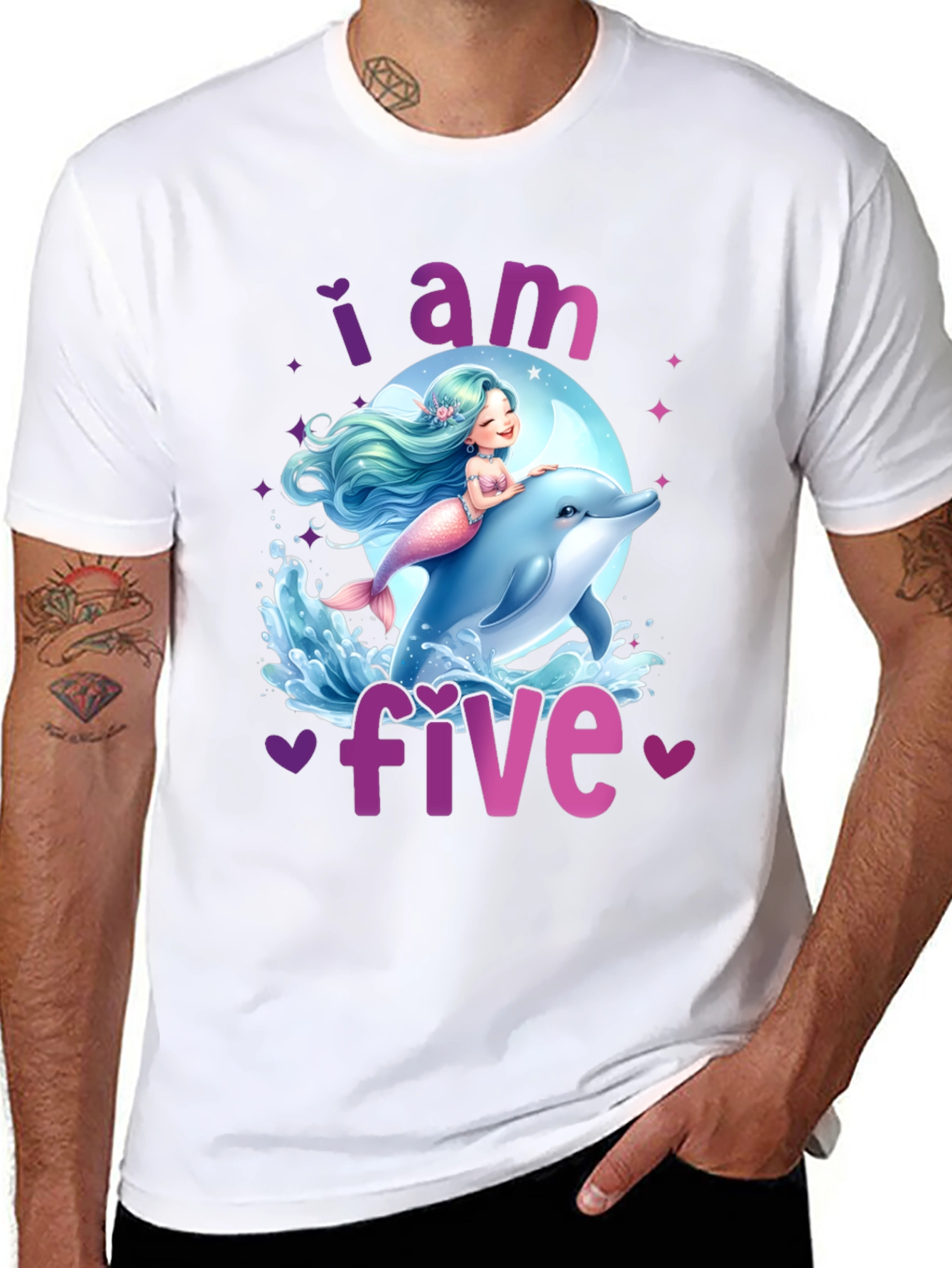 I am Five Mermaid Dolphin Birthday T-Shirt