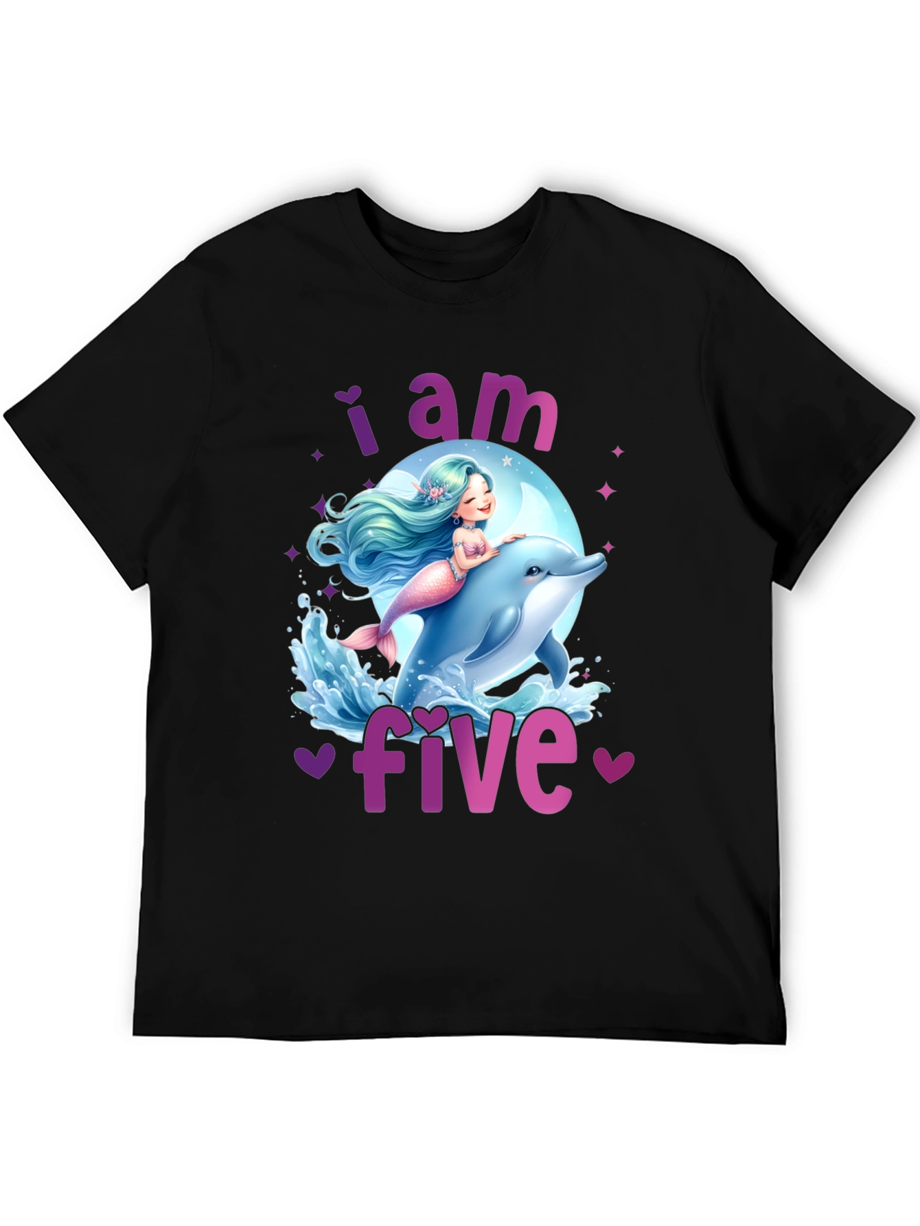 I am Five Mermaid Dolphin Birthday T-Shirt