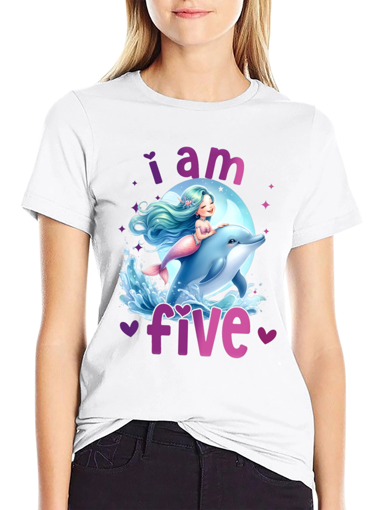 I am Five Mermaid Dolphin Birthday T-Shirt