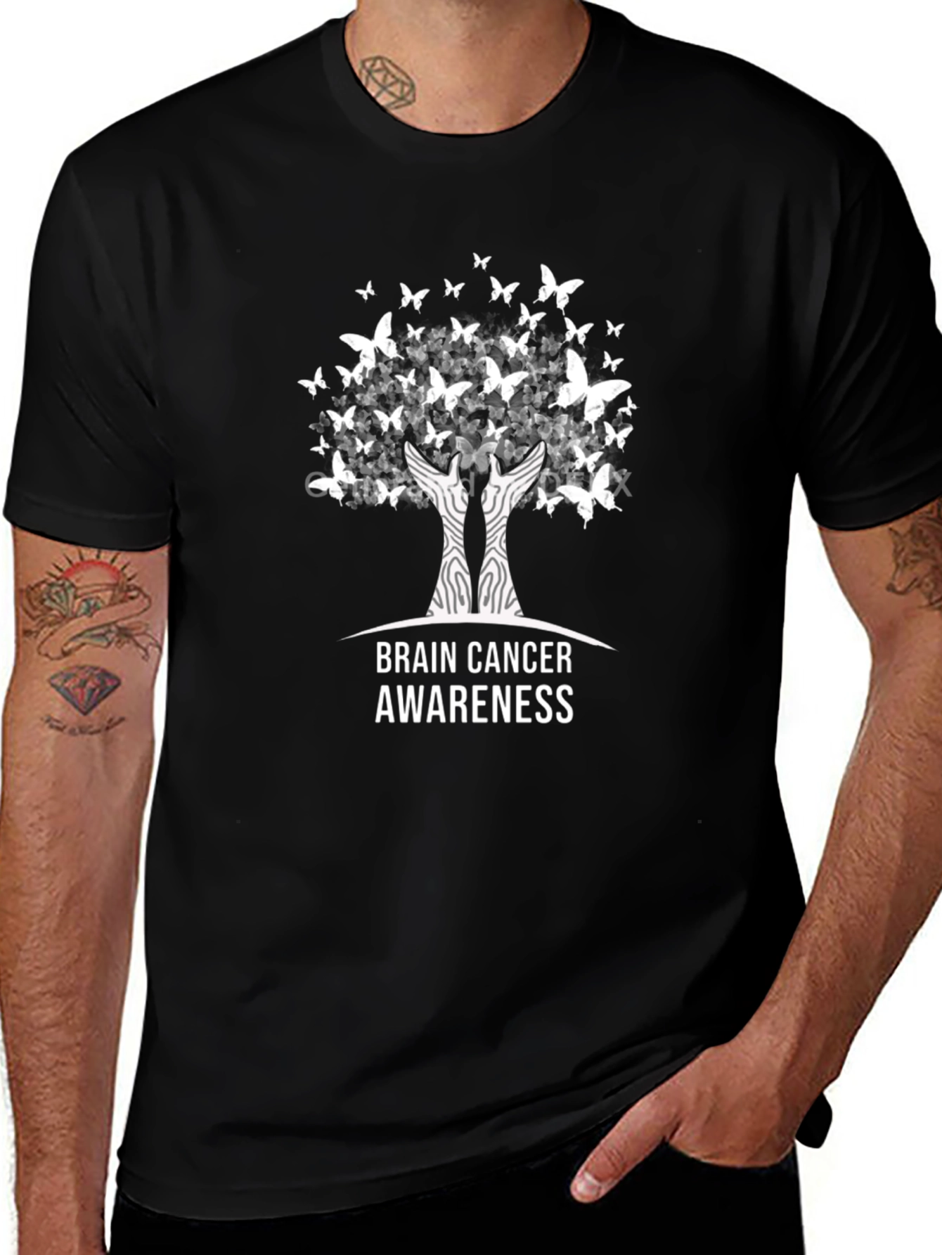 Brain Cancer Awareness T-Shirt Tree of Life Butterfly Design