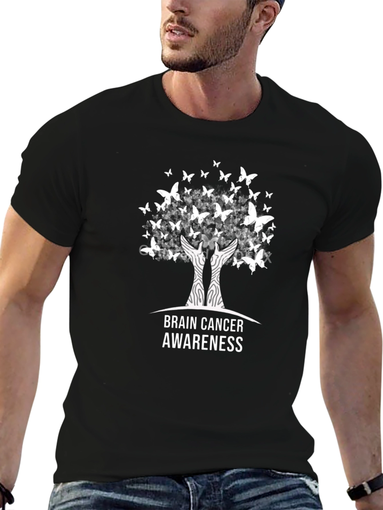 Brain Cancer Awareness T-Shirt Tree of Life Butterfly Design