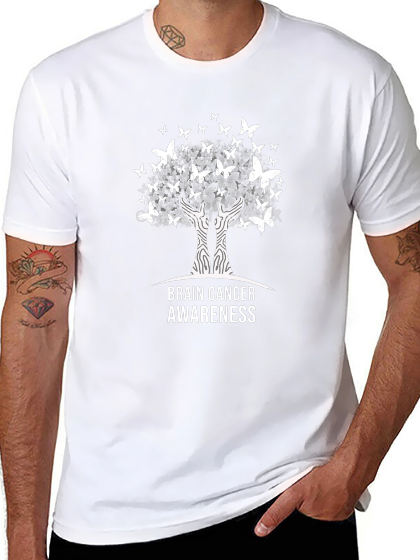 Brain Cancer Awareness T-Shirt Tree of Life Butterfly Design