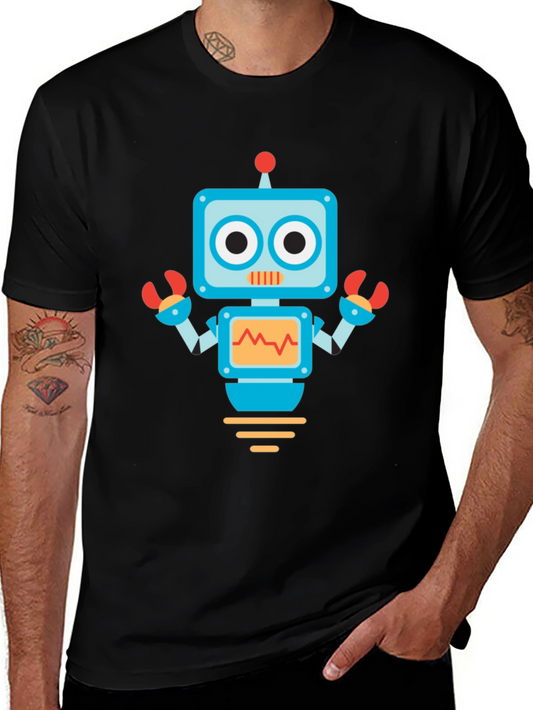 Robot Graphic Print Black Tee