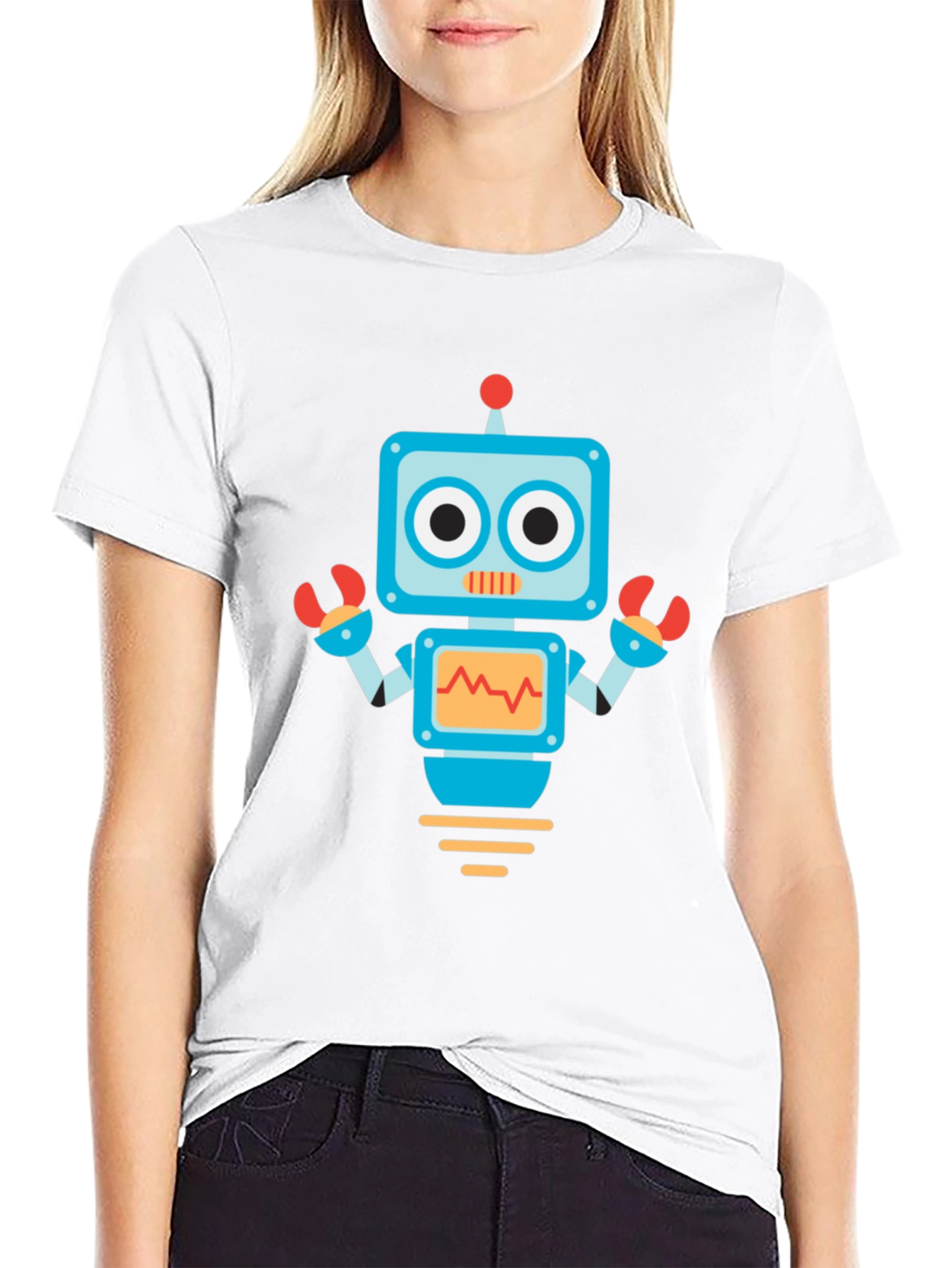 Robot Graphic Print Black Tee
