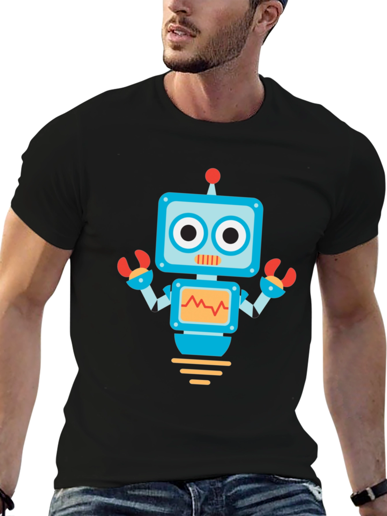 Robot Graphic Print Black Tee