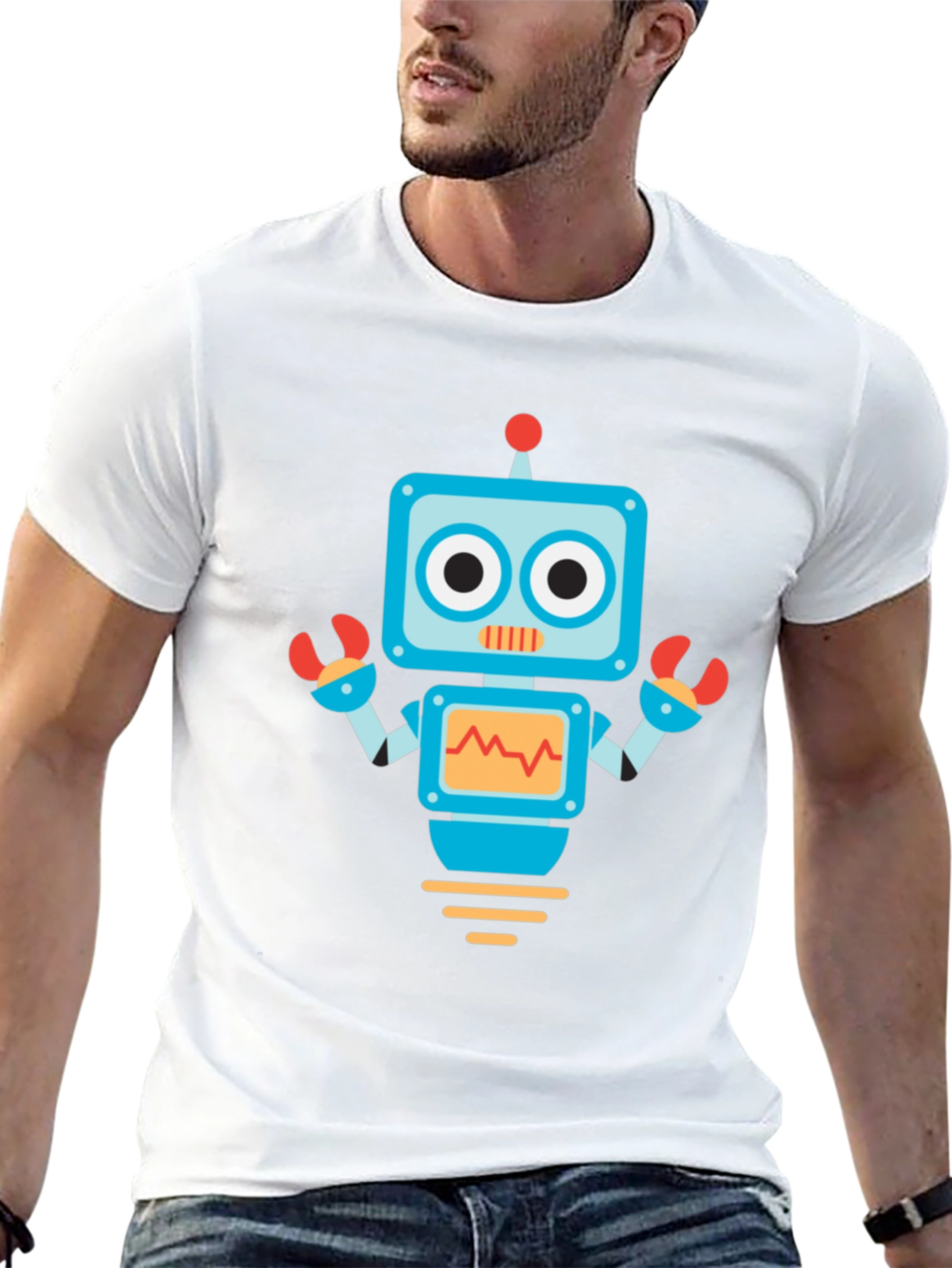 Robot Graphic Print Black Tee