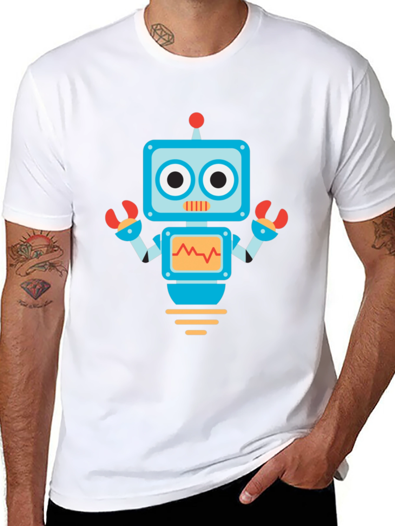 Robot Graphic Print Black Tee