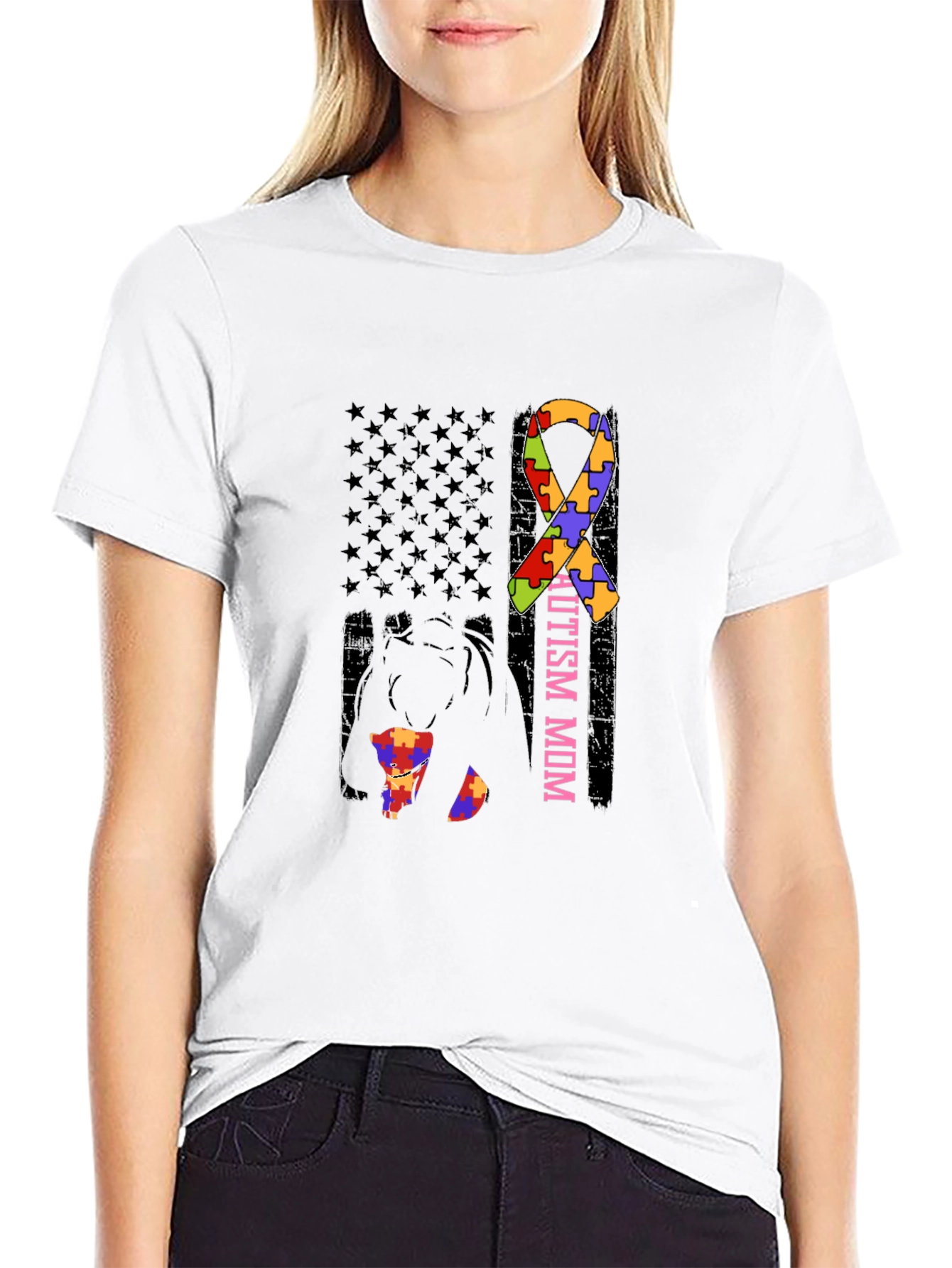 Autism Mom Puzzle Ribbon T-Shirt
