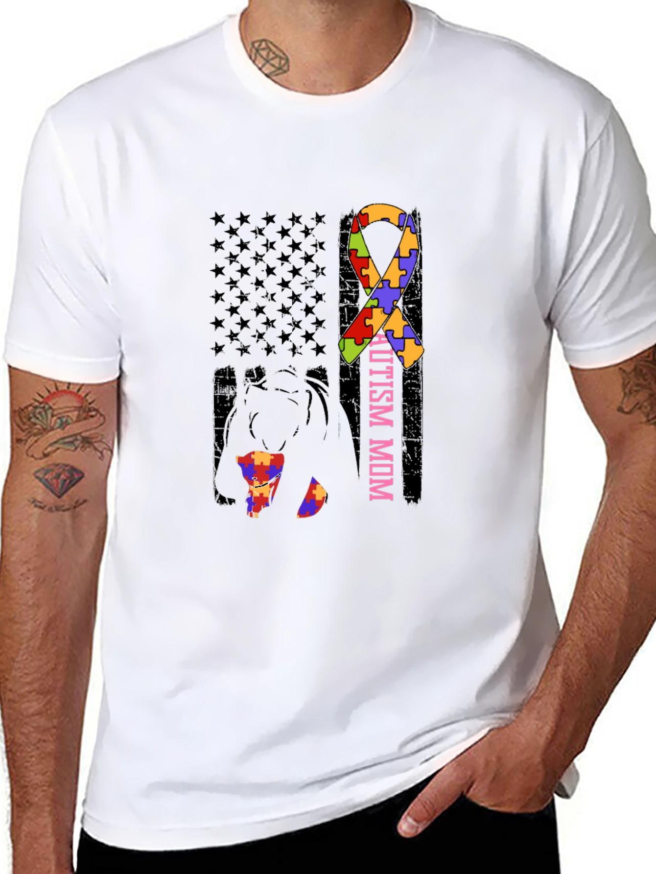 Autism Mom Puzzle Ribbon T-Shirt