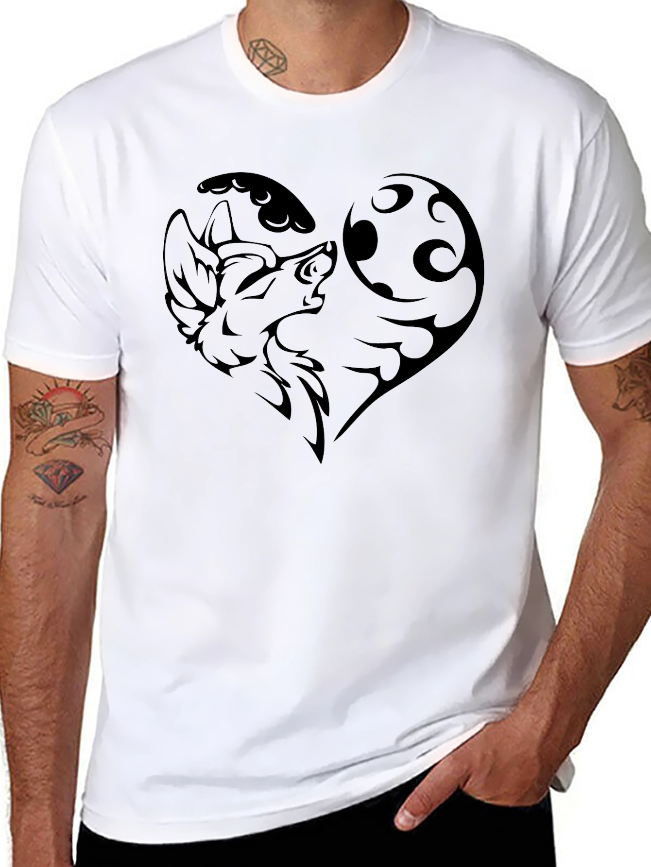 Wolf Moon Heart Graphic Tee - Black Cotton Blend