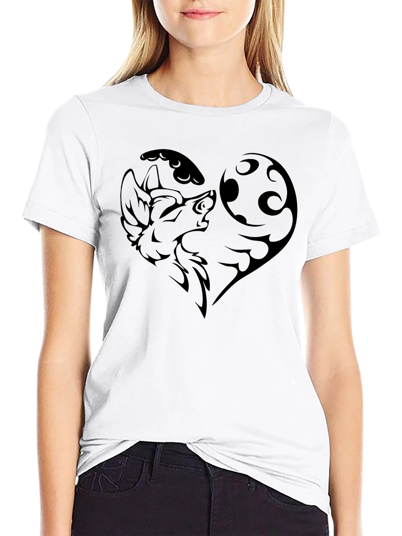 Wolf Moon Heart Graphic Tee - Black Cotton Blend