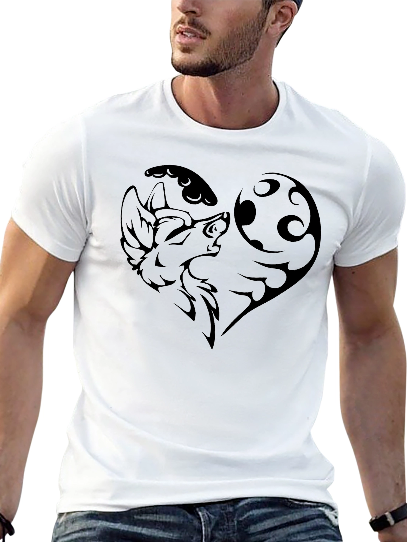 Wolf Moon Heart Graphic Tee - Black Cotton Blend