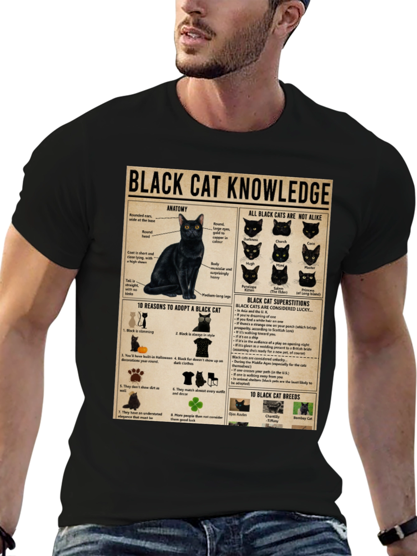 Black Cat Knowledge Graphic T-Shirt