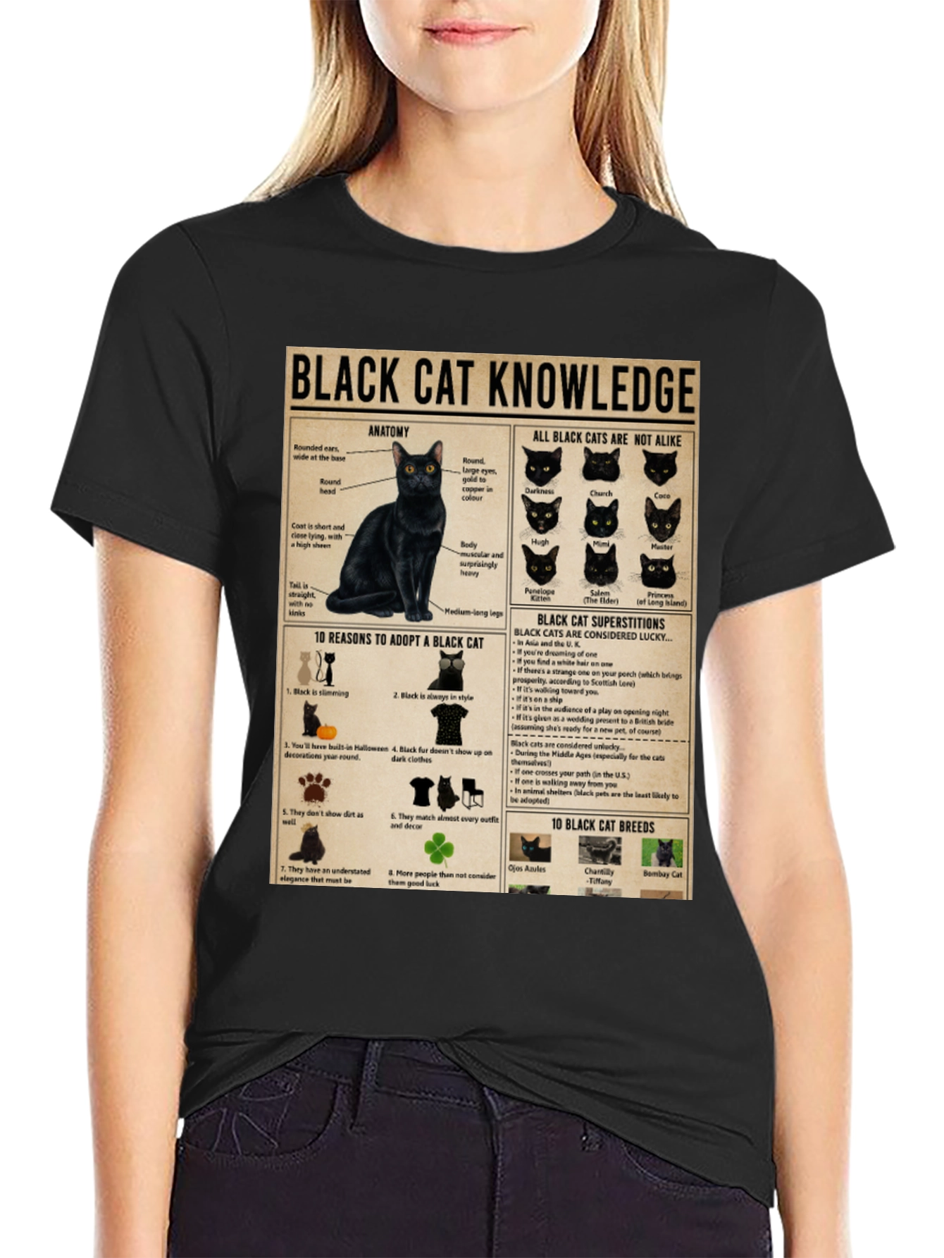 Black Cat Knowledge Graphic T-Shirt