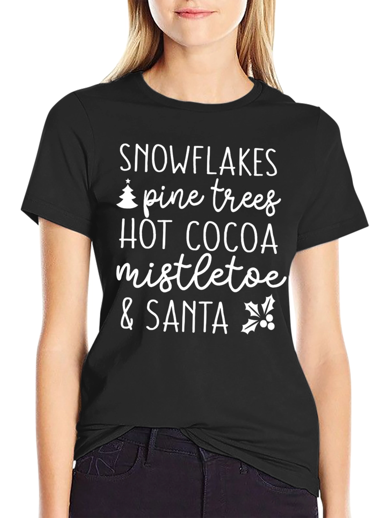 Snowflakes Pine Trees Hot Cocoa Christmas T-Shirt