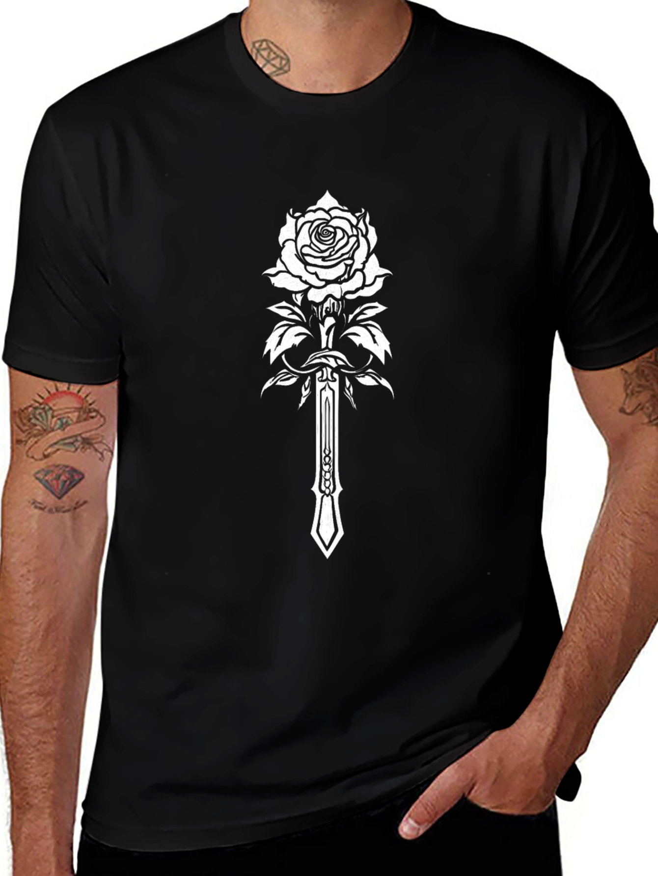 Rose & Sword Graphic T-Shirt - Black