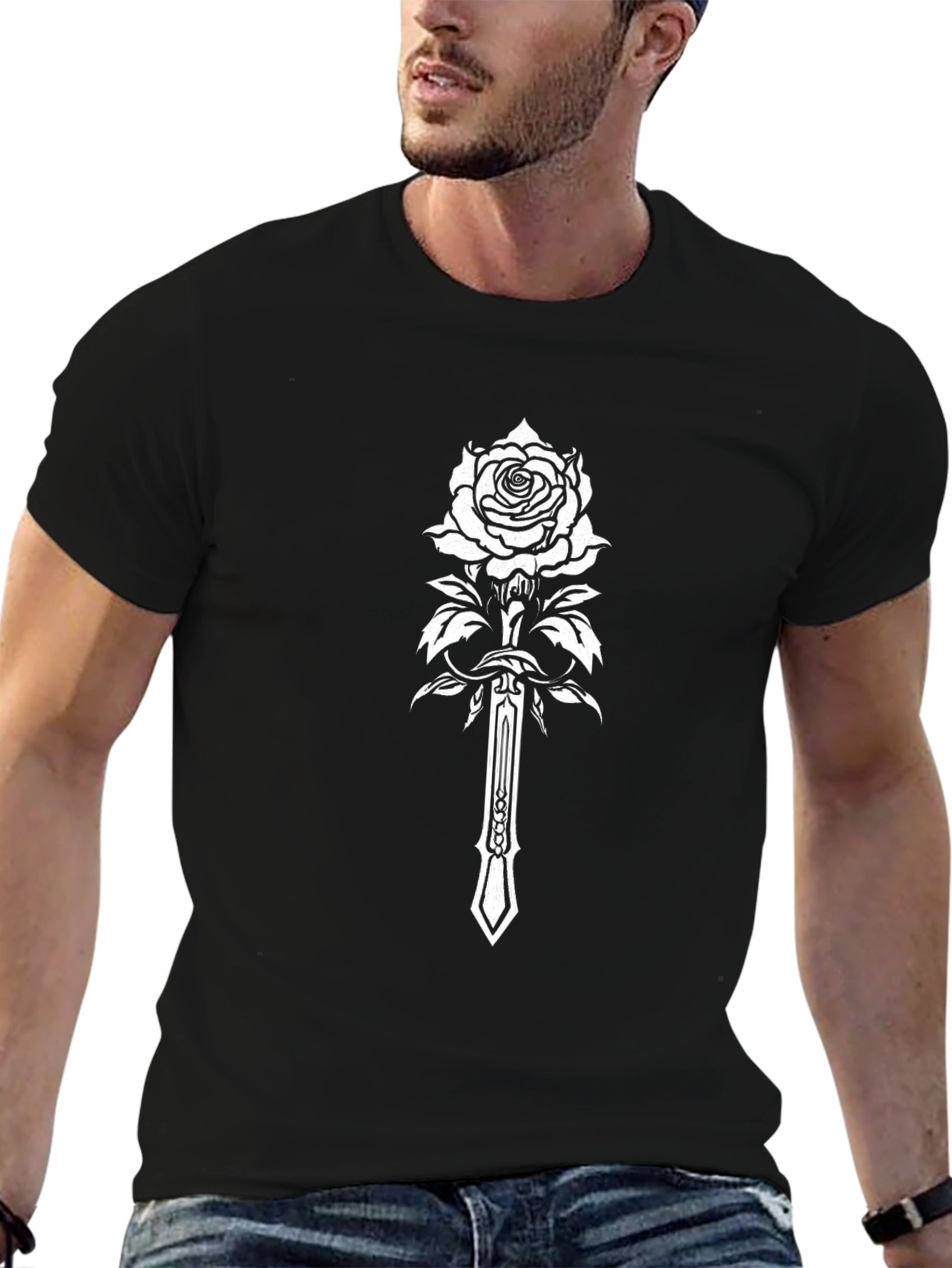 Rose & Sword Graphic T-Shirt - Black