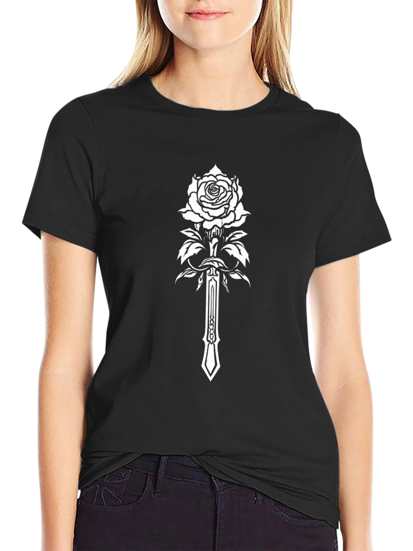Rose & Sword Graphic T-Shirt - Black