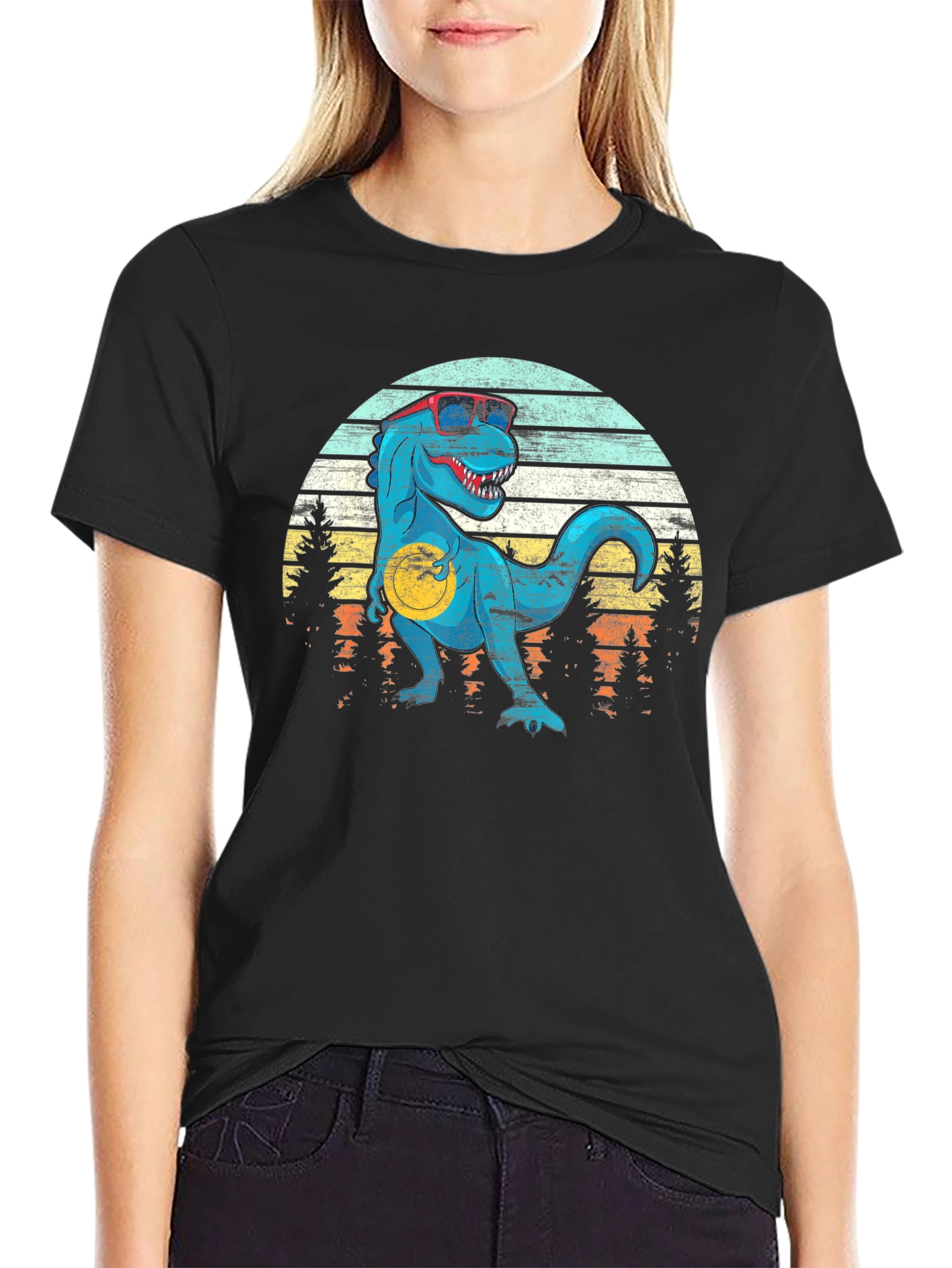 Retro Dinosaur T-Shirt with Sunglasses