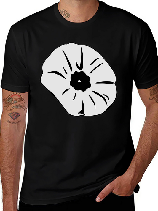 Black T-Shirt with White Flower Design