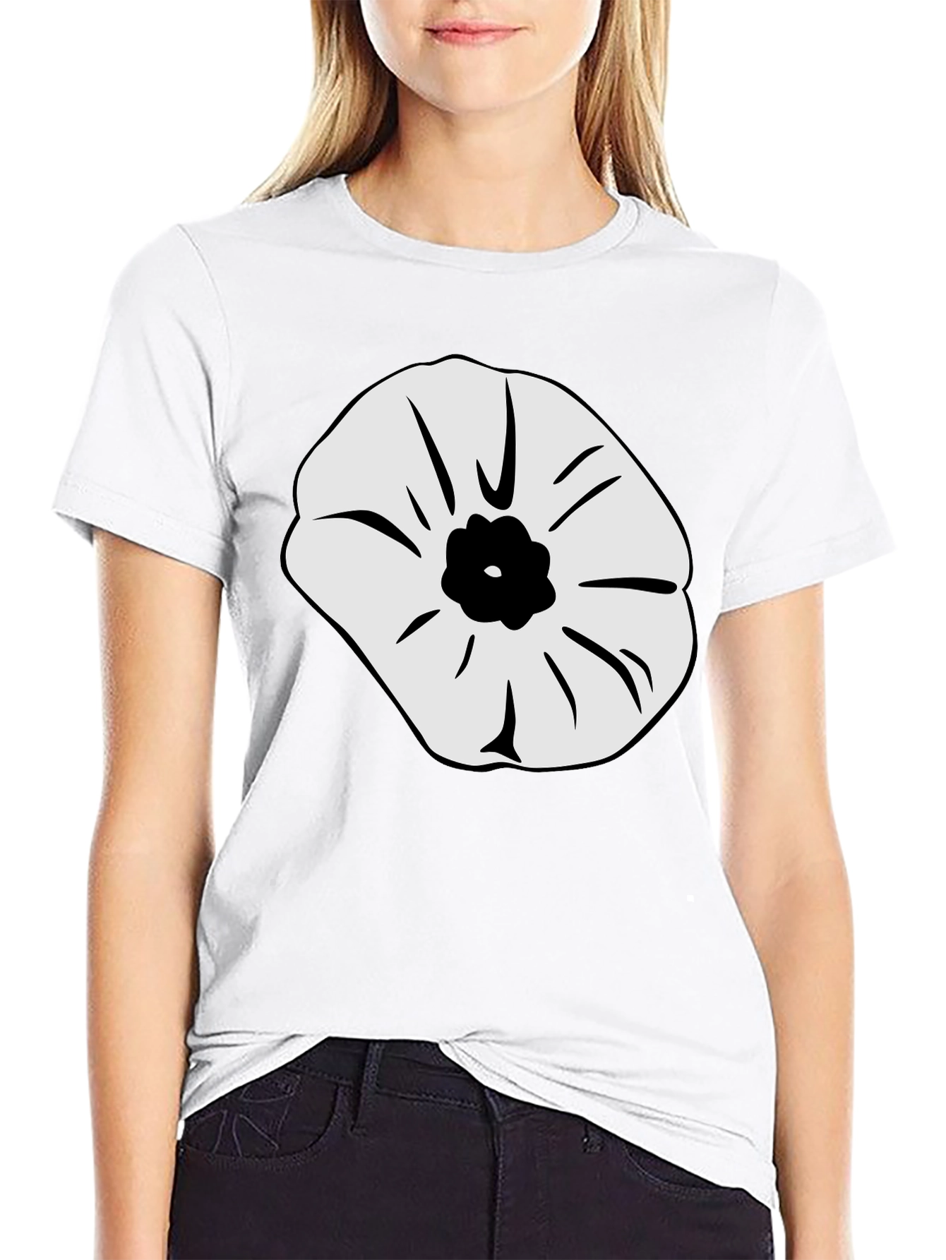 Black T-Shirt with White Flower Design