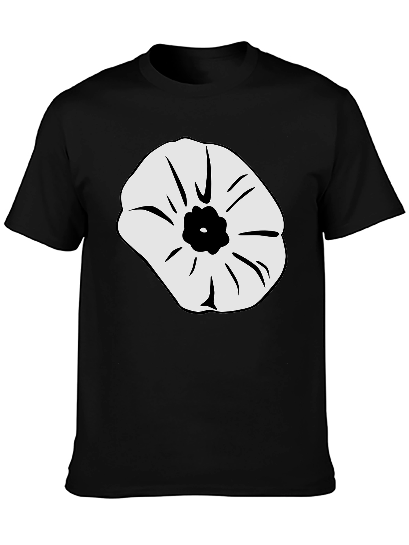 Black T-Shirt with White Flower Design