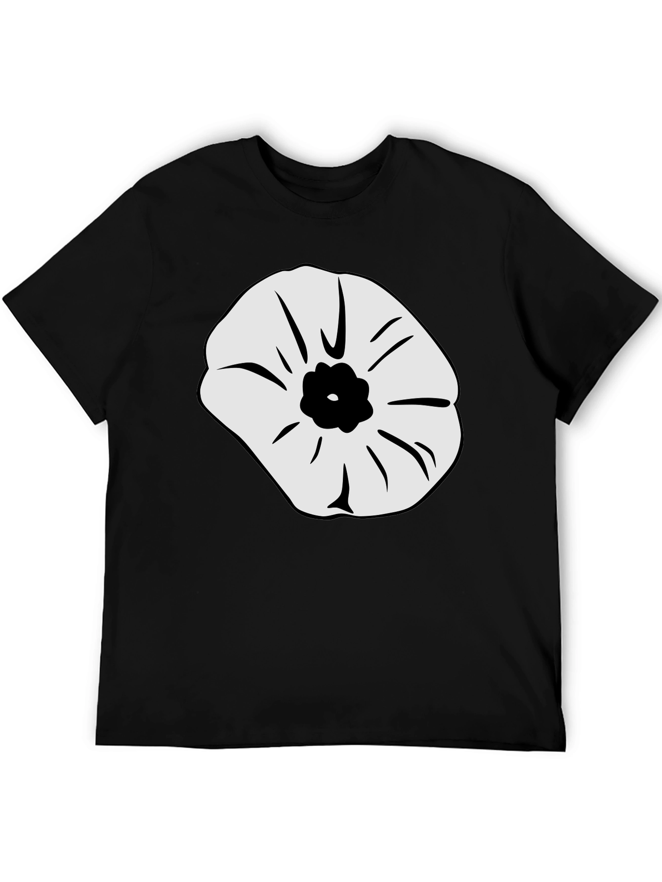 Black T-Shirt with White Flower Design