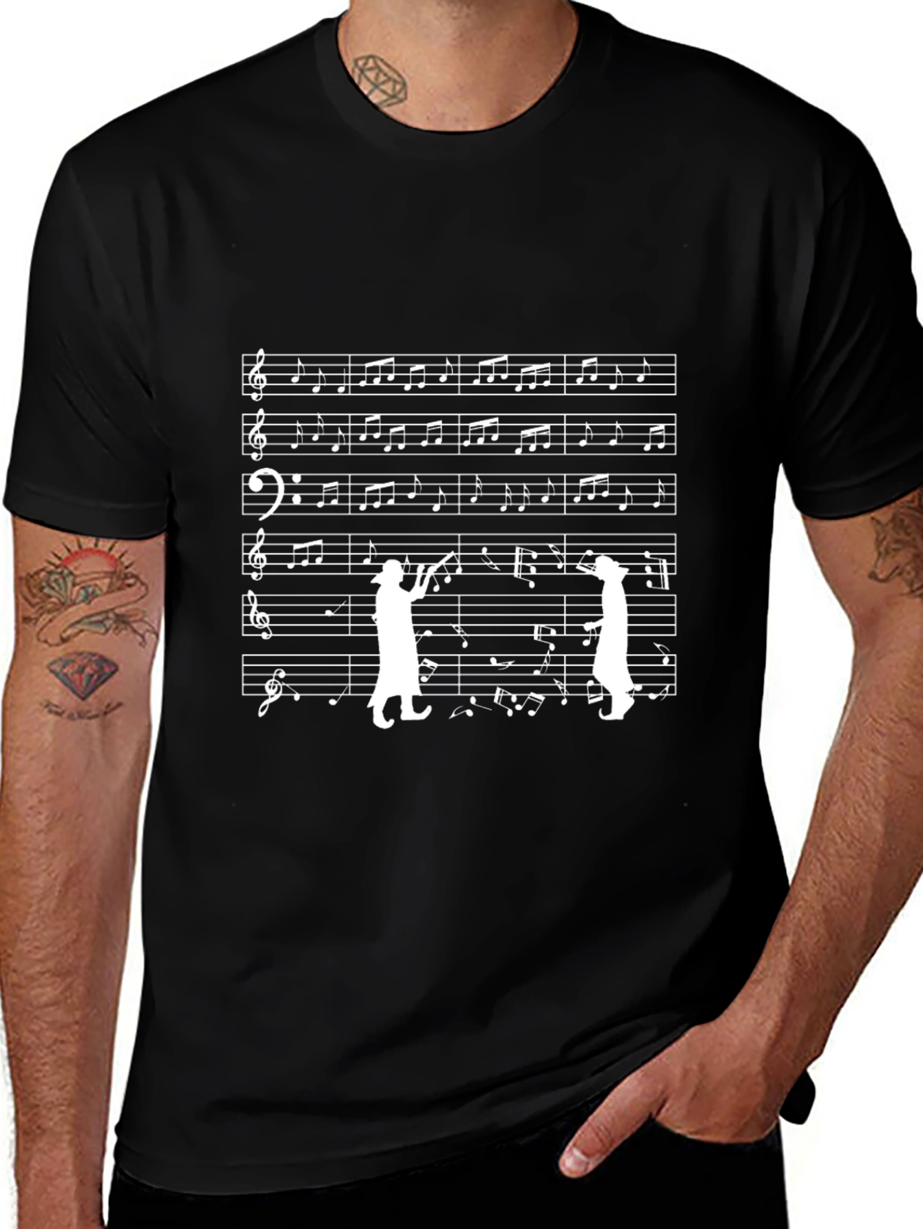 Musical Cat T-Shirt - Black Cotton Crew Neck