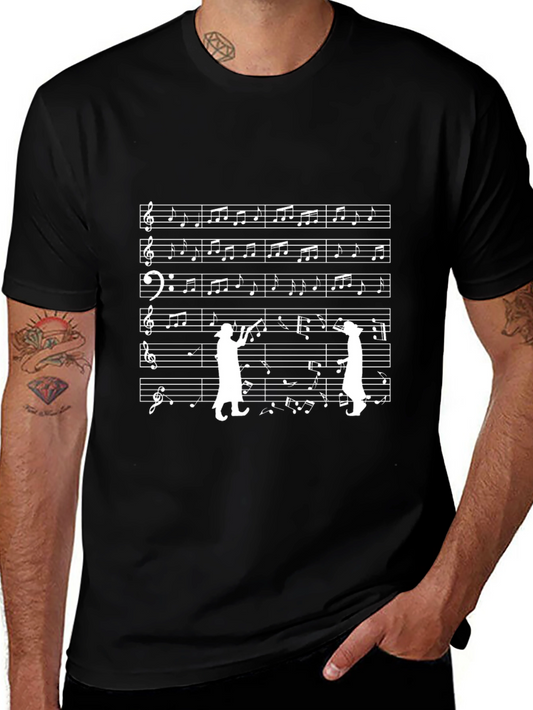 Musical Cat T-Shirt - Black Cotton Crew Neck