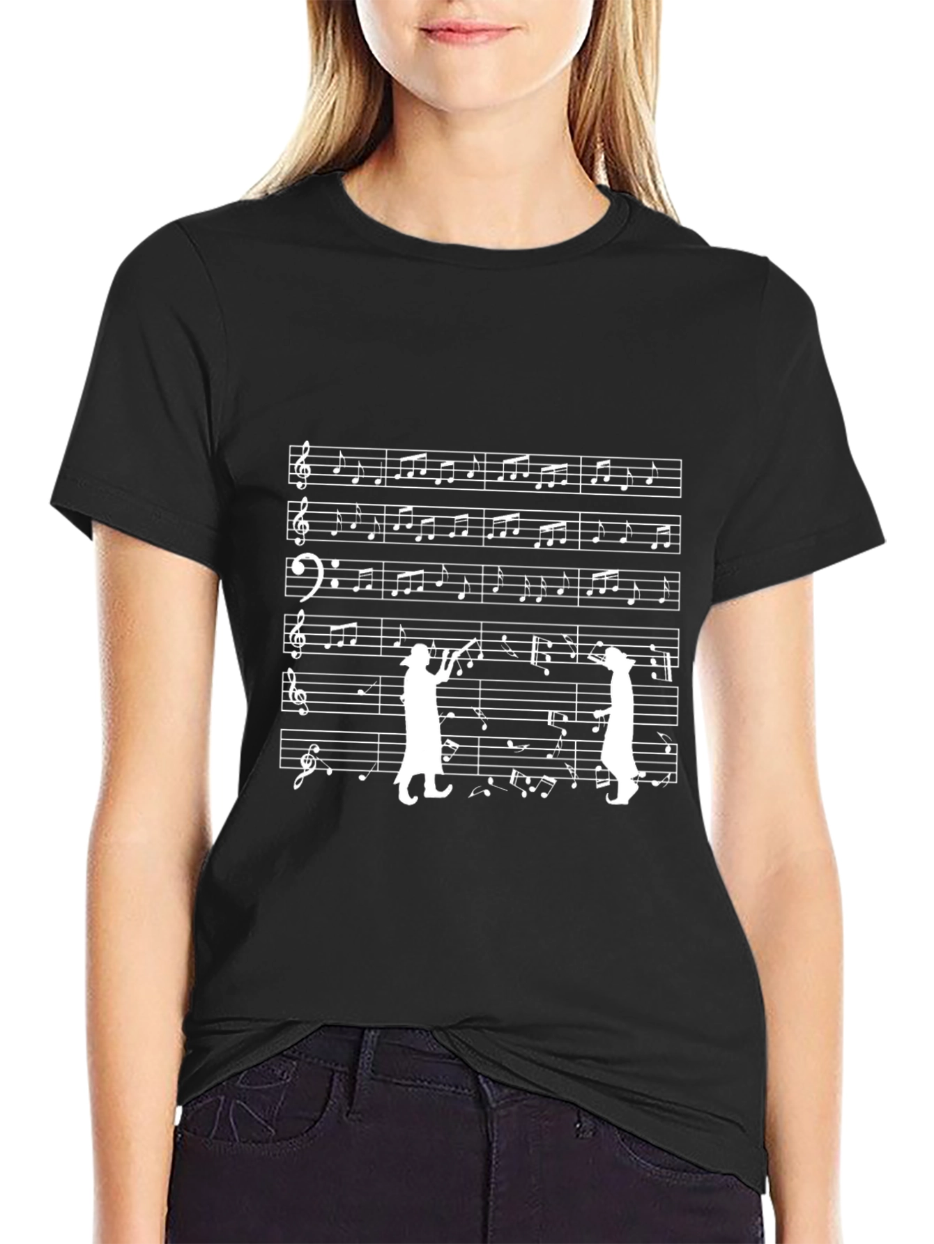 Musical Cat T-Shirt - Black Cotton Crew Neck