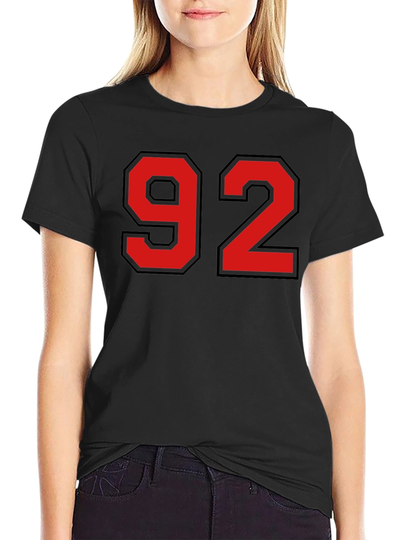 Black T-Shirt with Red Number 92
