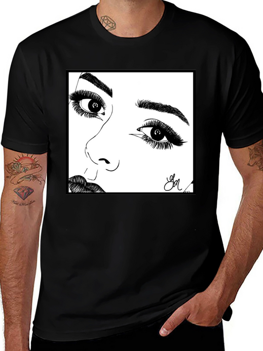 Artistic Face Sketch Graphic Tee - Unisex Black T-Shirt