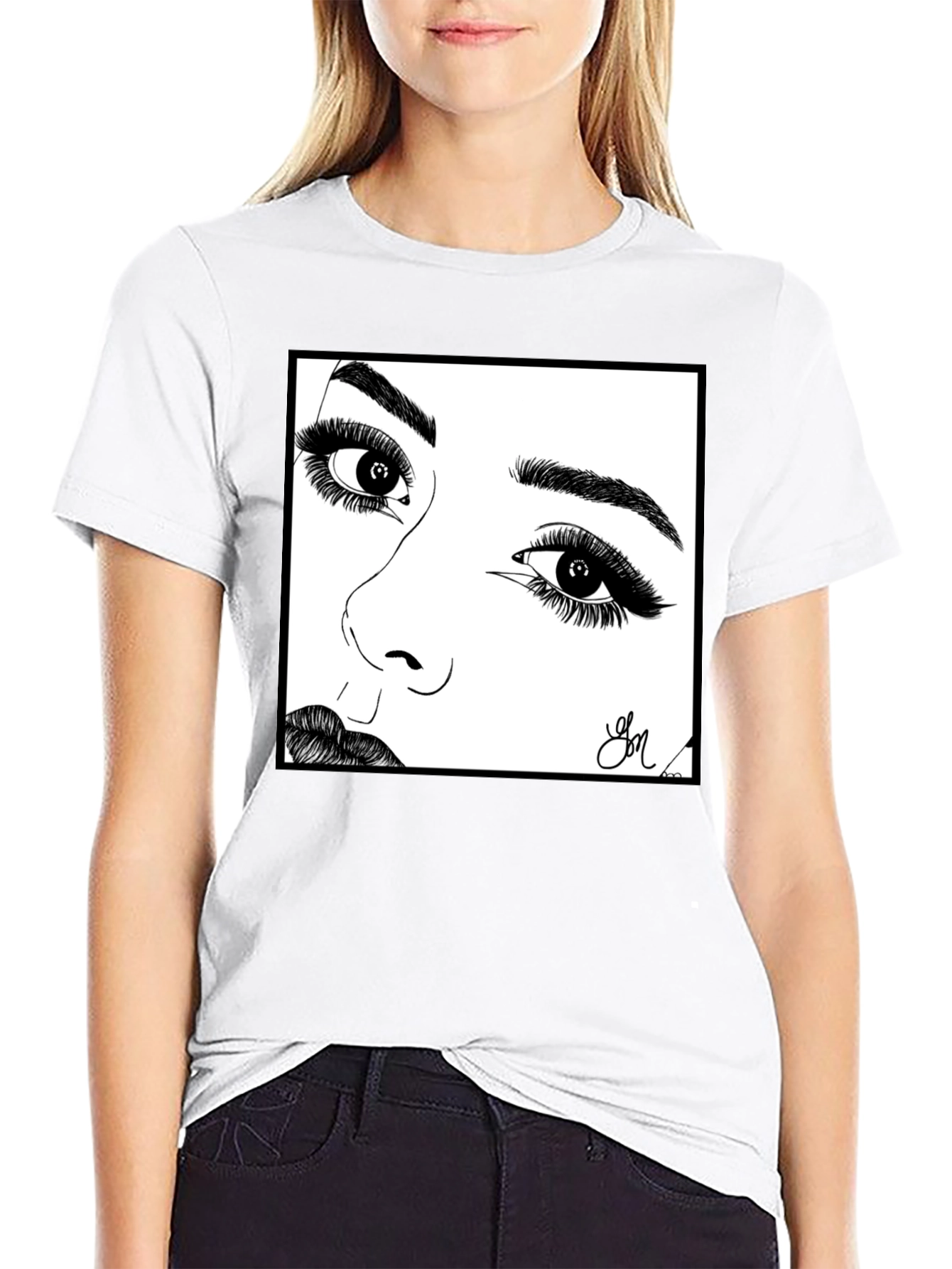Artistic Face Sketch Graphic Tee - Unisex Black T-Shirt