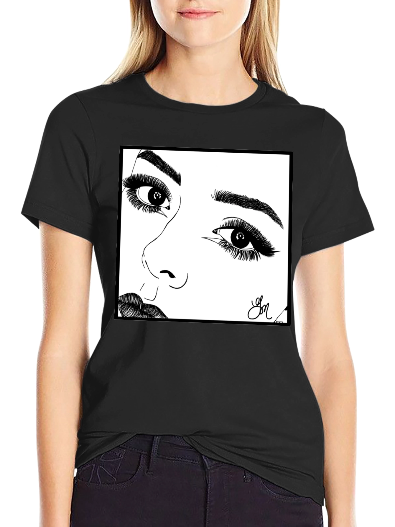 Artistic Face Sketch Graphic Tee - Unisex Black T-Shirt