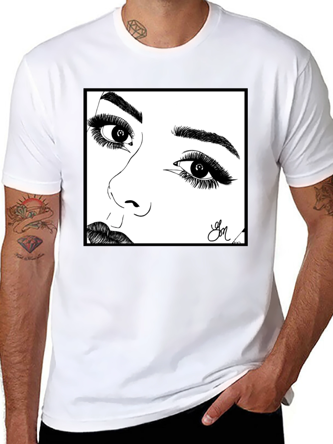 Artistic Face Sketch Graphic Tee - Unisex Black T-Shirt