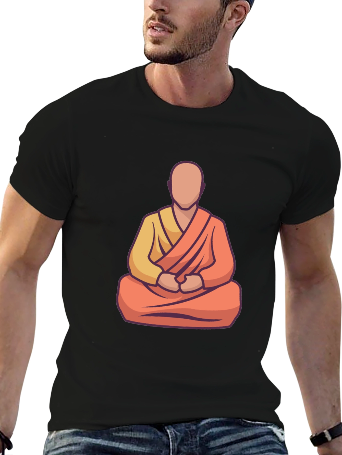 Zen Monk Graphic Tee - Black Casual T-Shirt