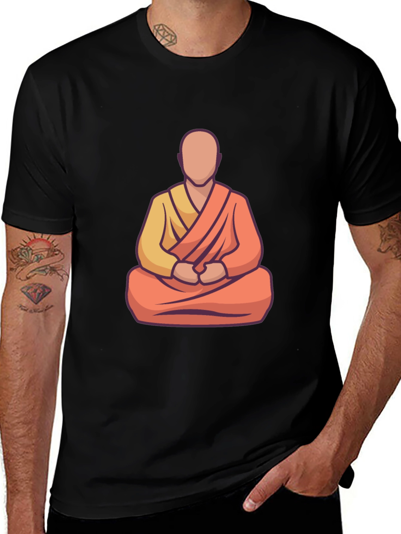 Zen Monk Graphic Tee - Black Casual T-Shirt