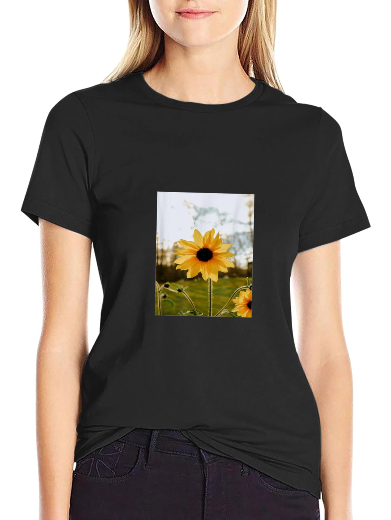 Sunflower Graphic Tee - Stylish Black Cotton T-Shirt