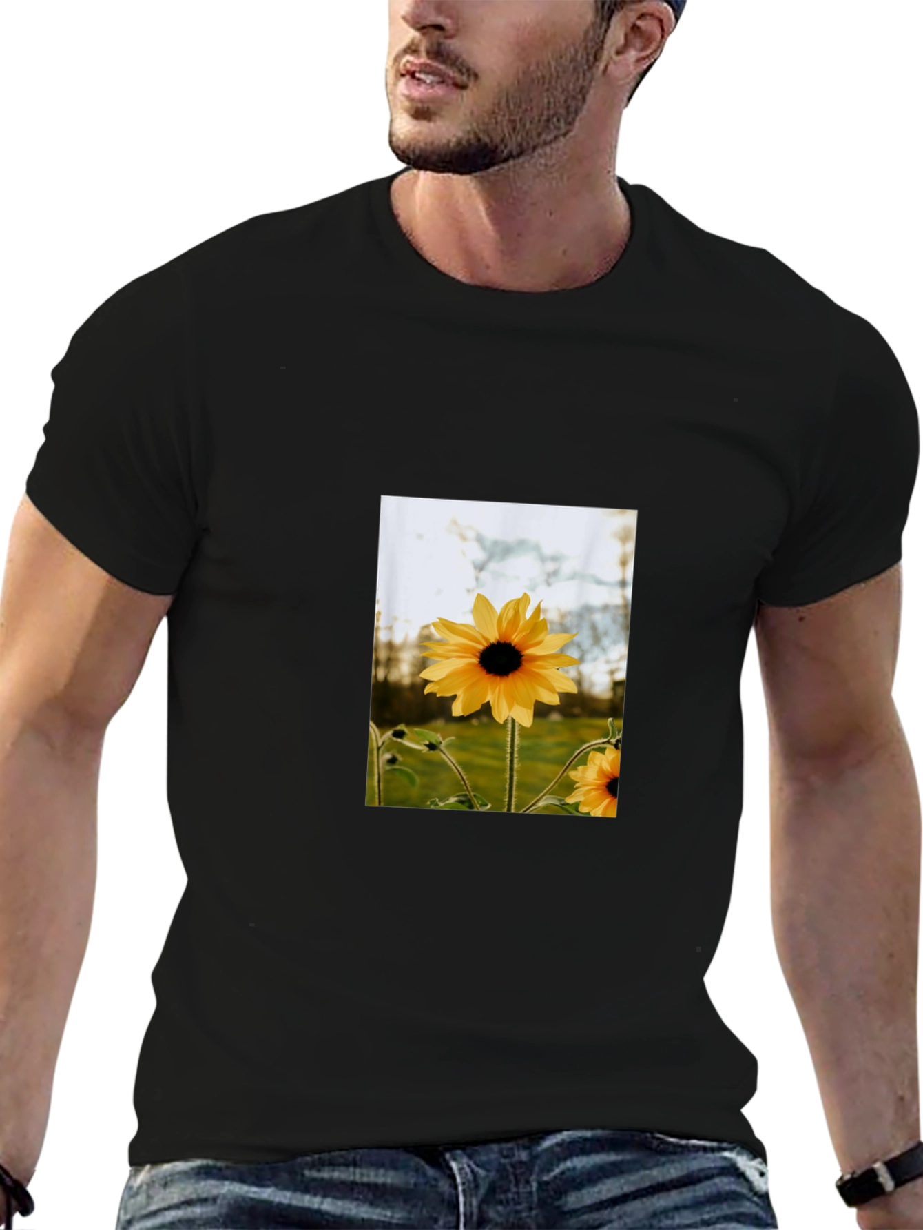 Sunflower Graphic Tee - Stylish Black Cotton T-Shirt
