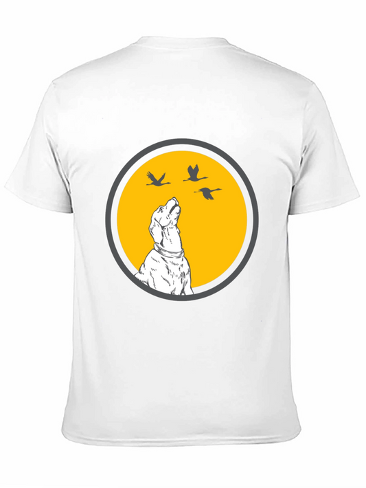 Dog & Birds Graphic Tee - Black Cotton T-Shirt