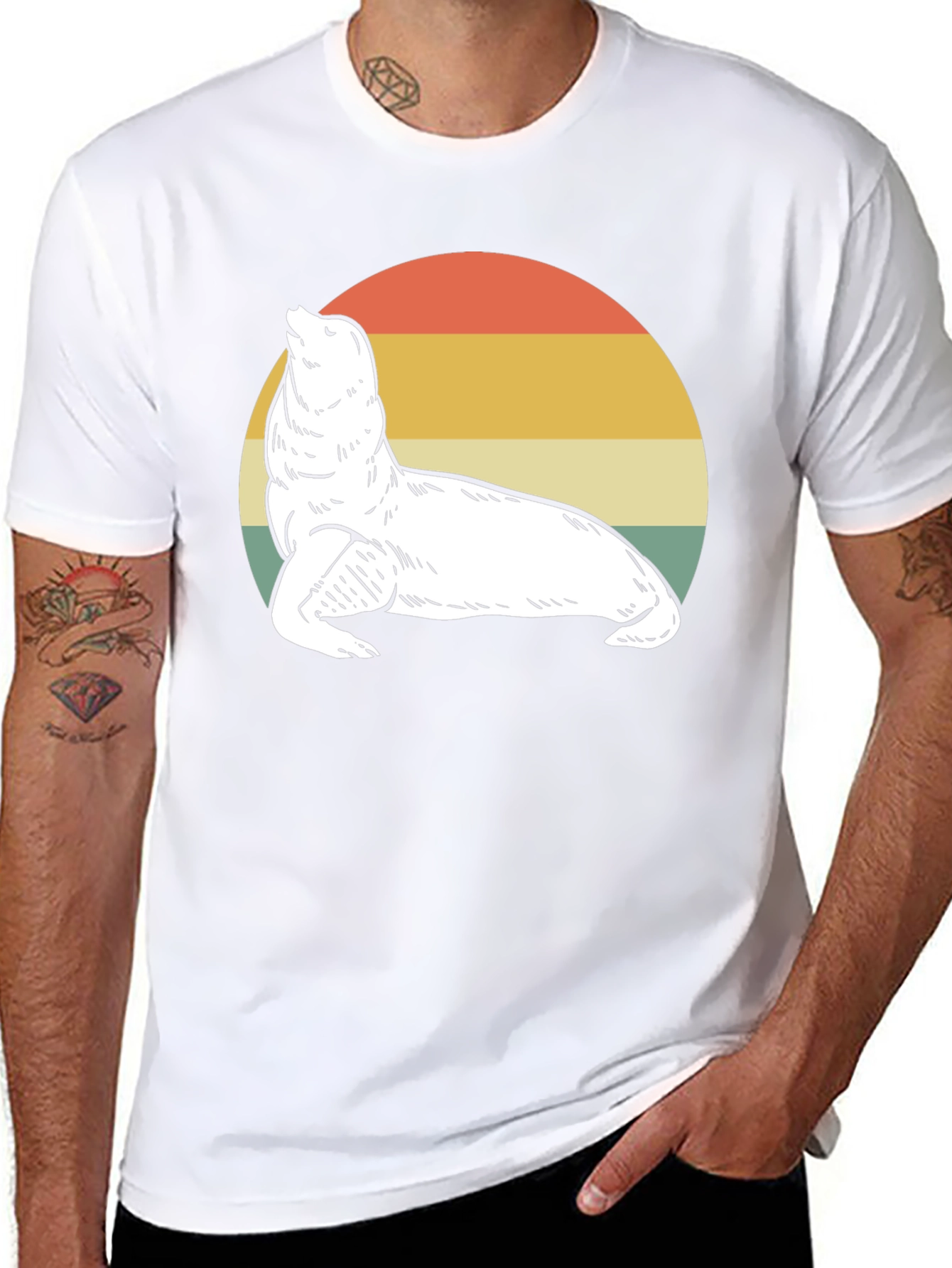 Retro Sea Lion Graphic Tee - Black Cotton T-Shirt
