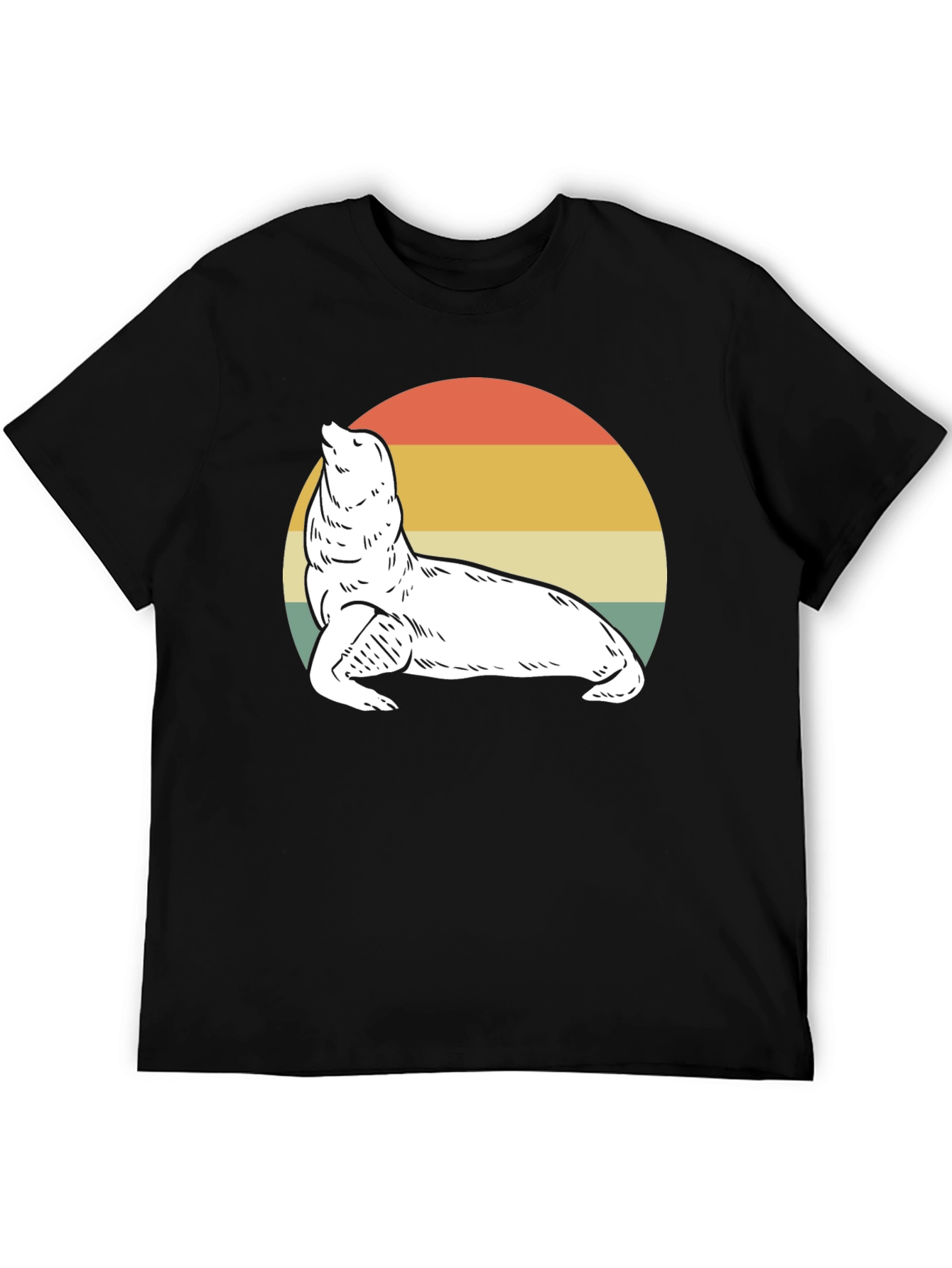 Retro Sea Lion Graphic Tee - Black Cotton T-Shirt