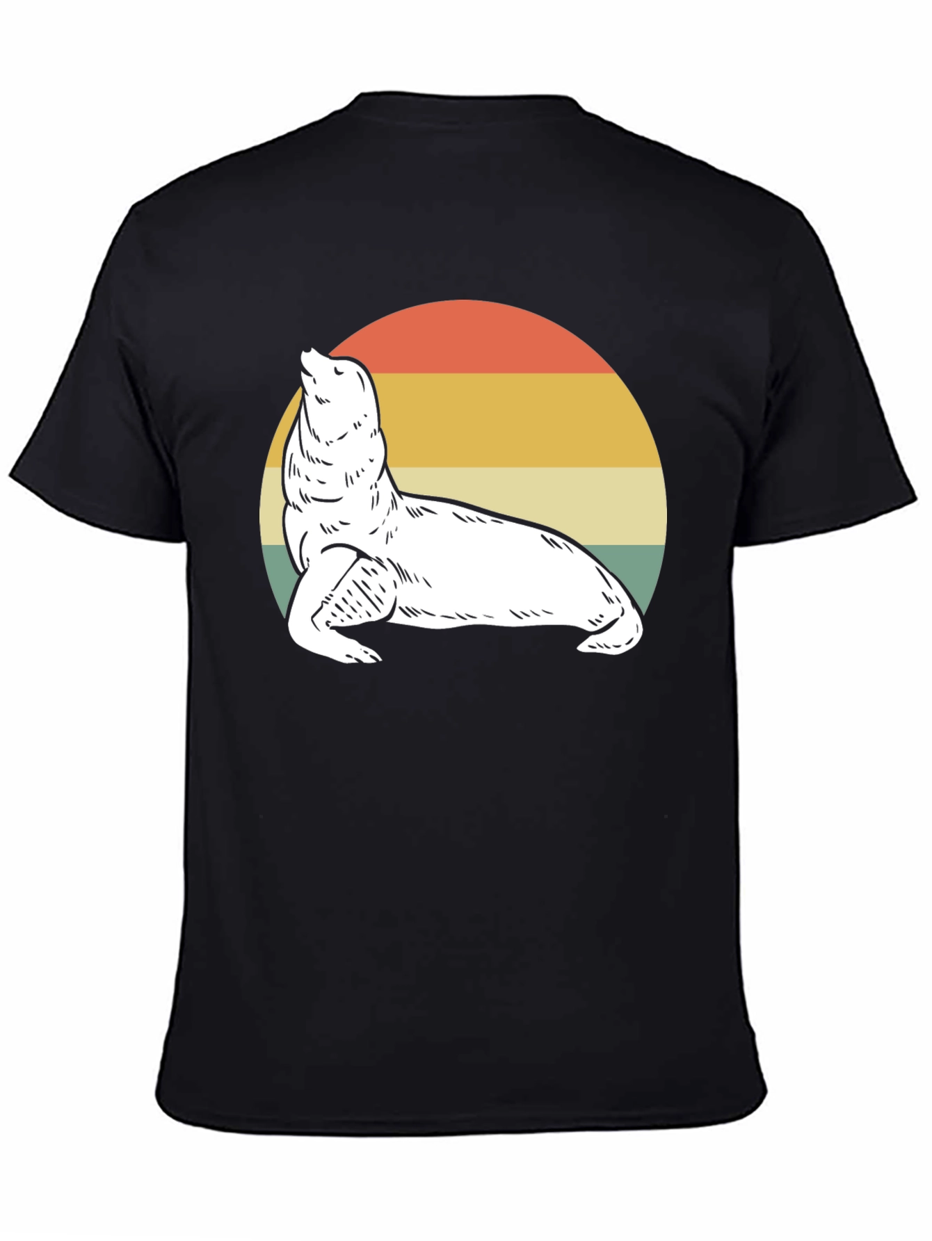 Retro Sea Lion Graphic Tee - Black Cotton T-Shirt