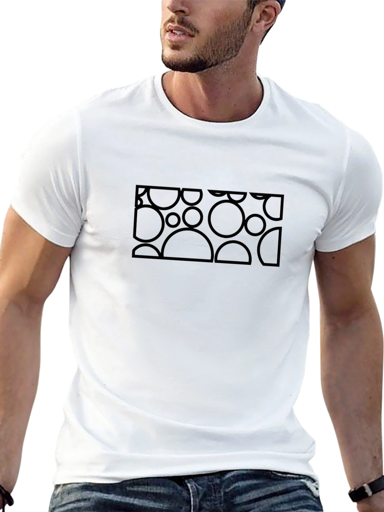 Abstract Geometric Circle Pattern Black T-Shirt