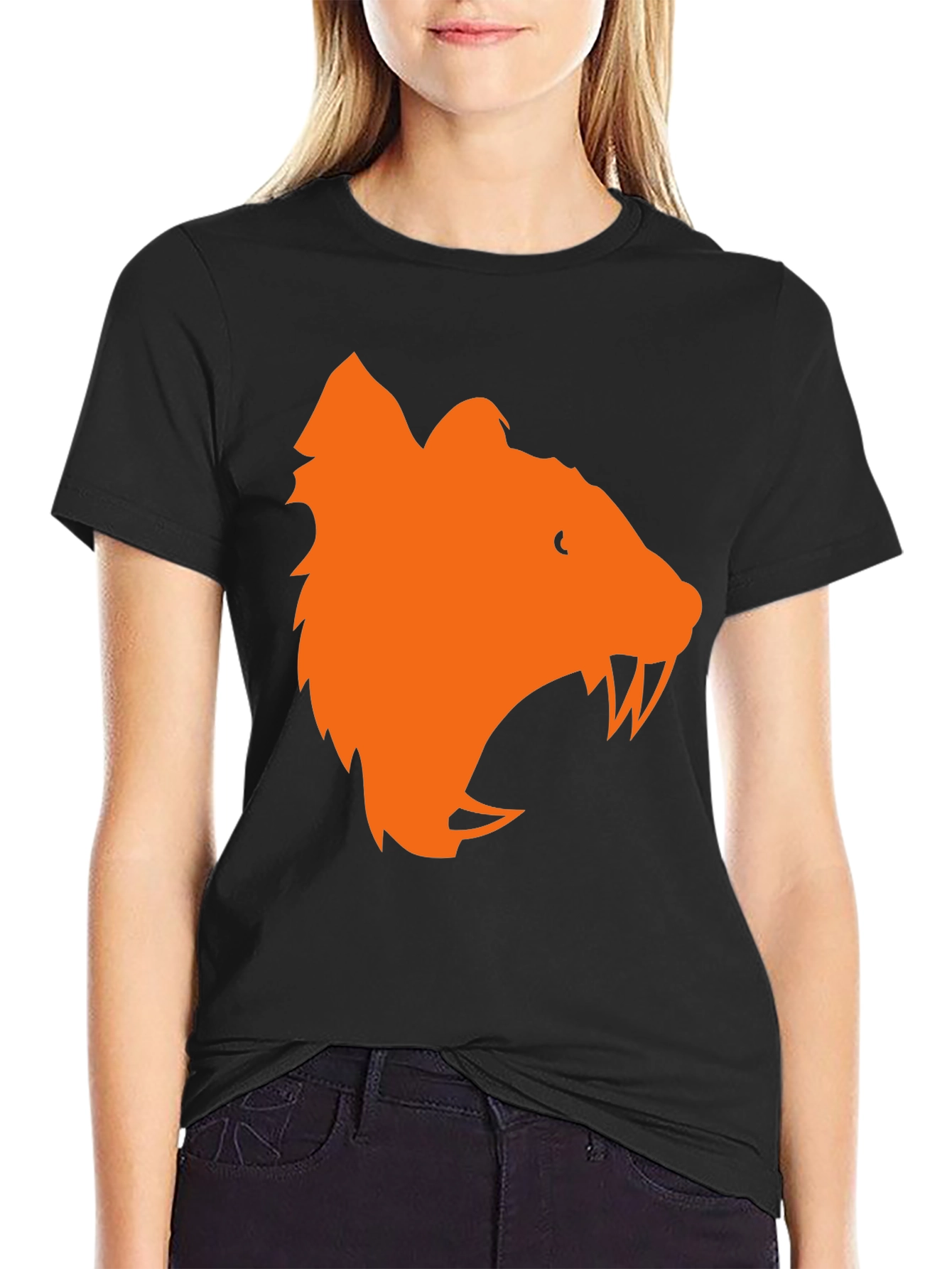 Orange Bear Graphic Black T-Shirt