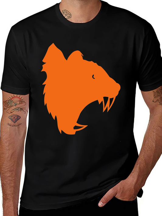 Orange Bear Graphic Black T-Shirt