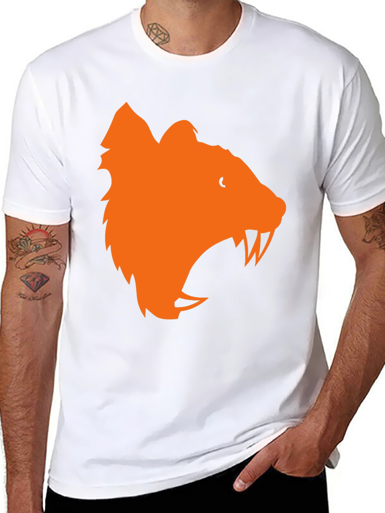Orange Bear Graphic Black T-Shirt