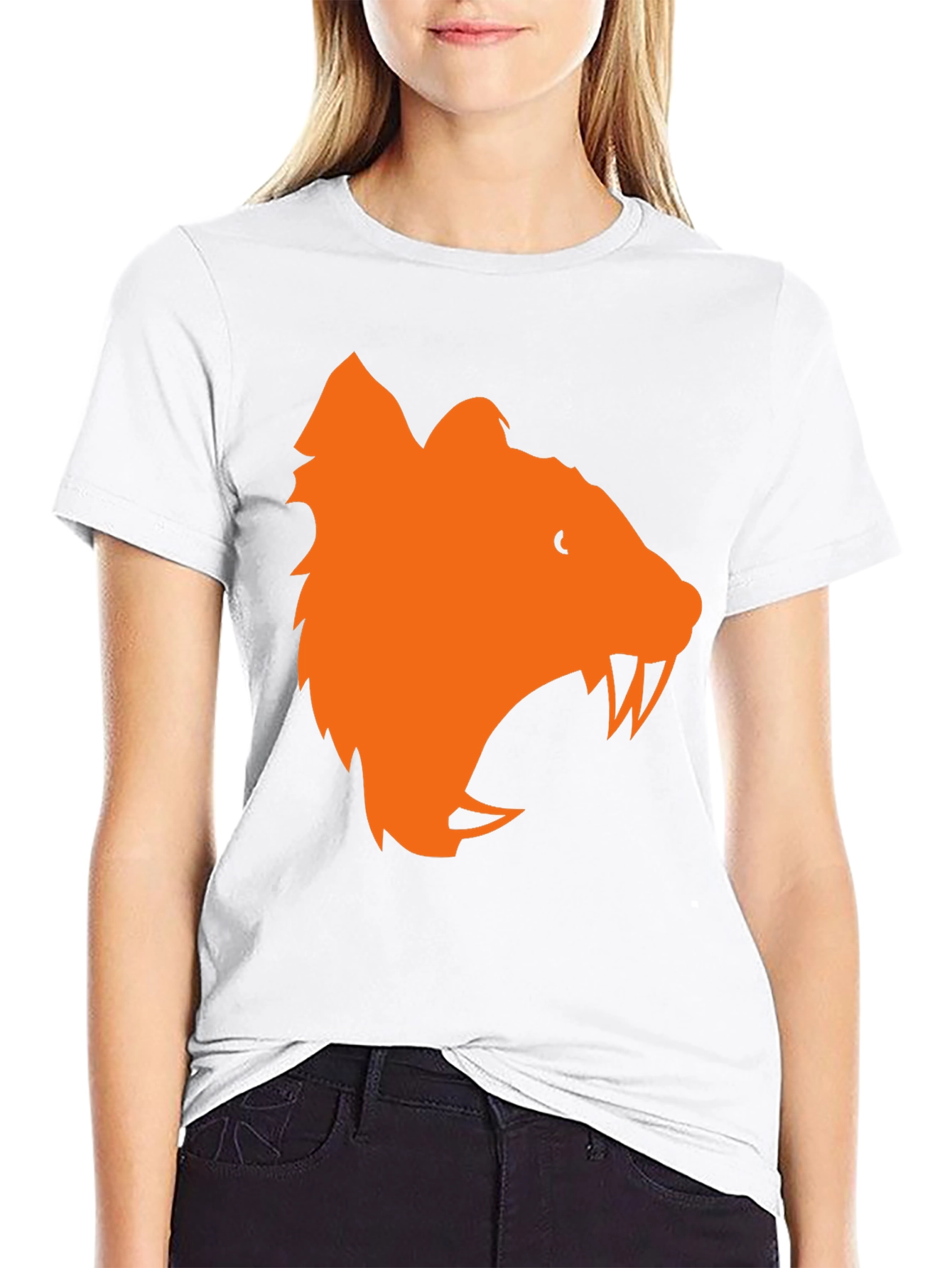 Orange Bear Graphic Black T-Shirt