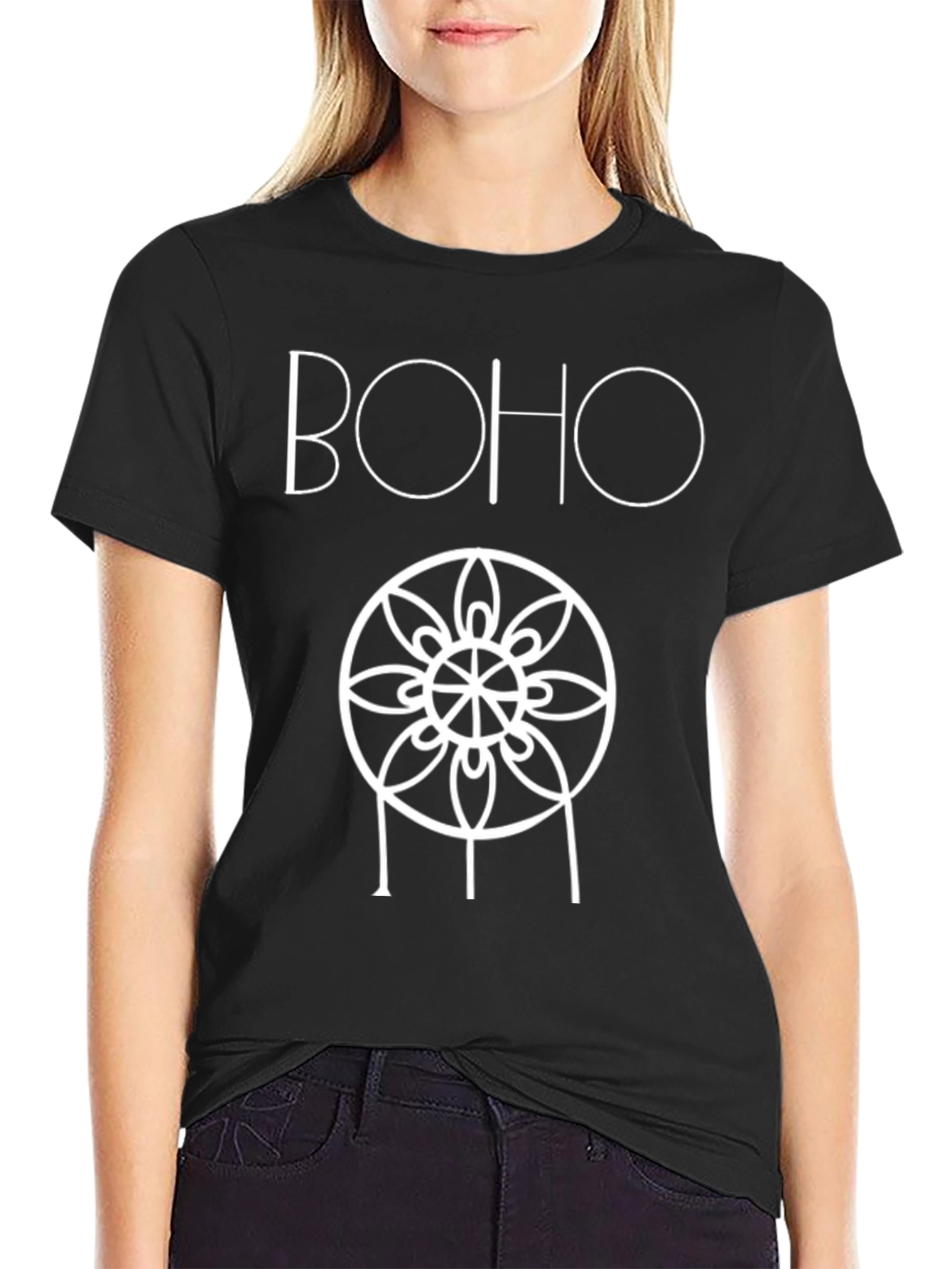 Boho Mandala Graphic Black T-Shirt
