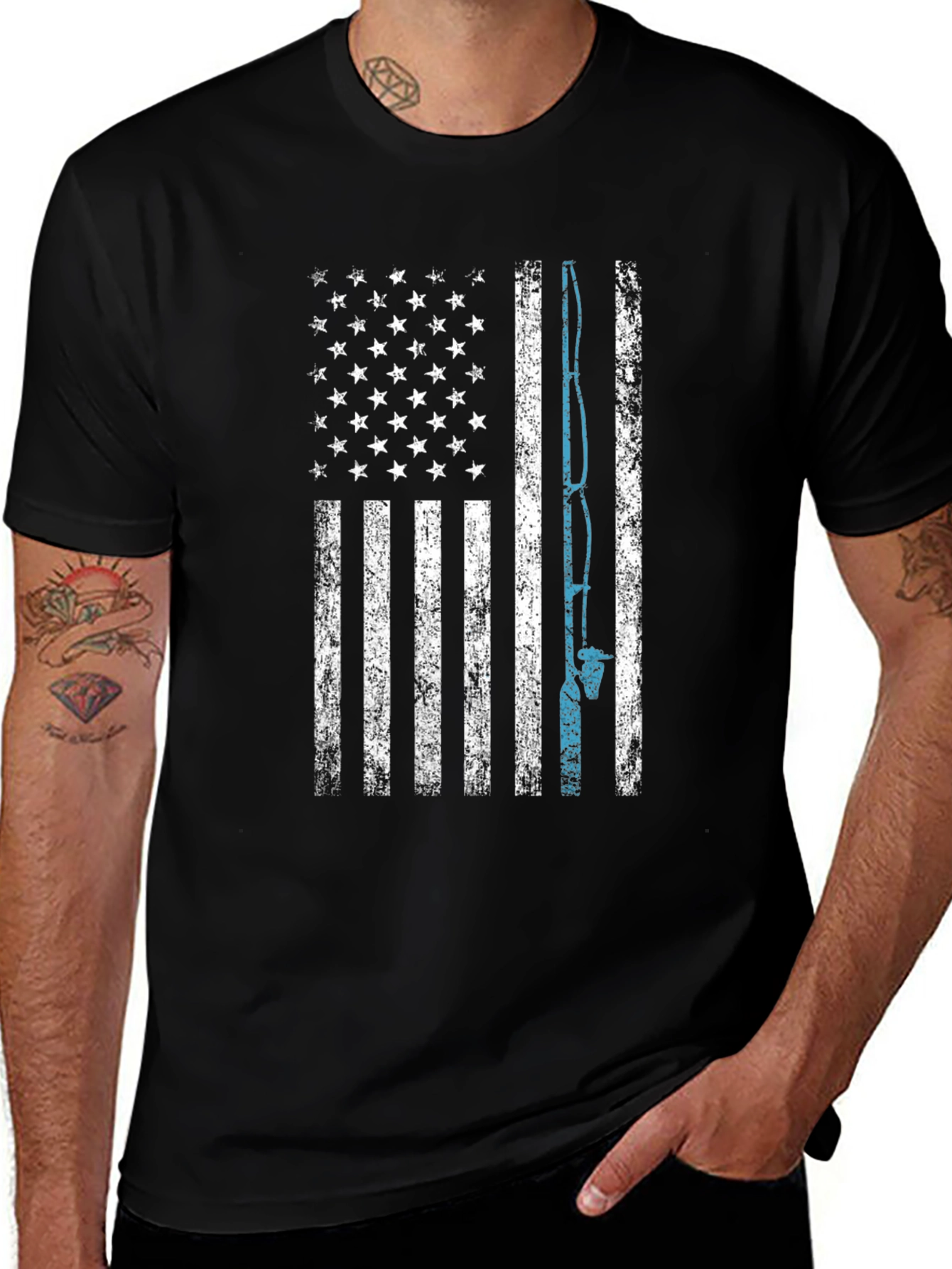 American Flag Fishing T-Shirt - Patriotic Fisherman Tee